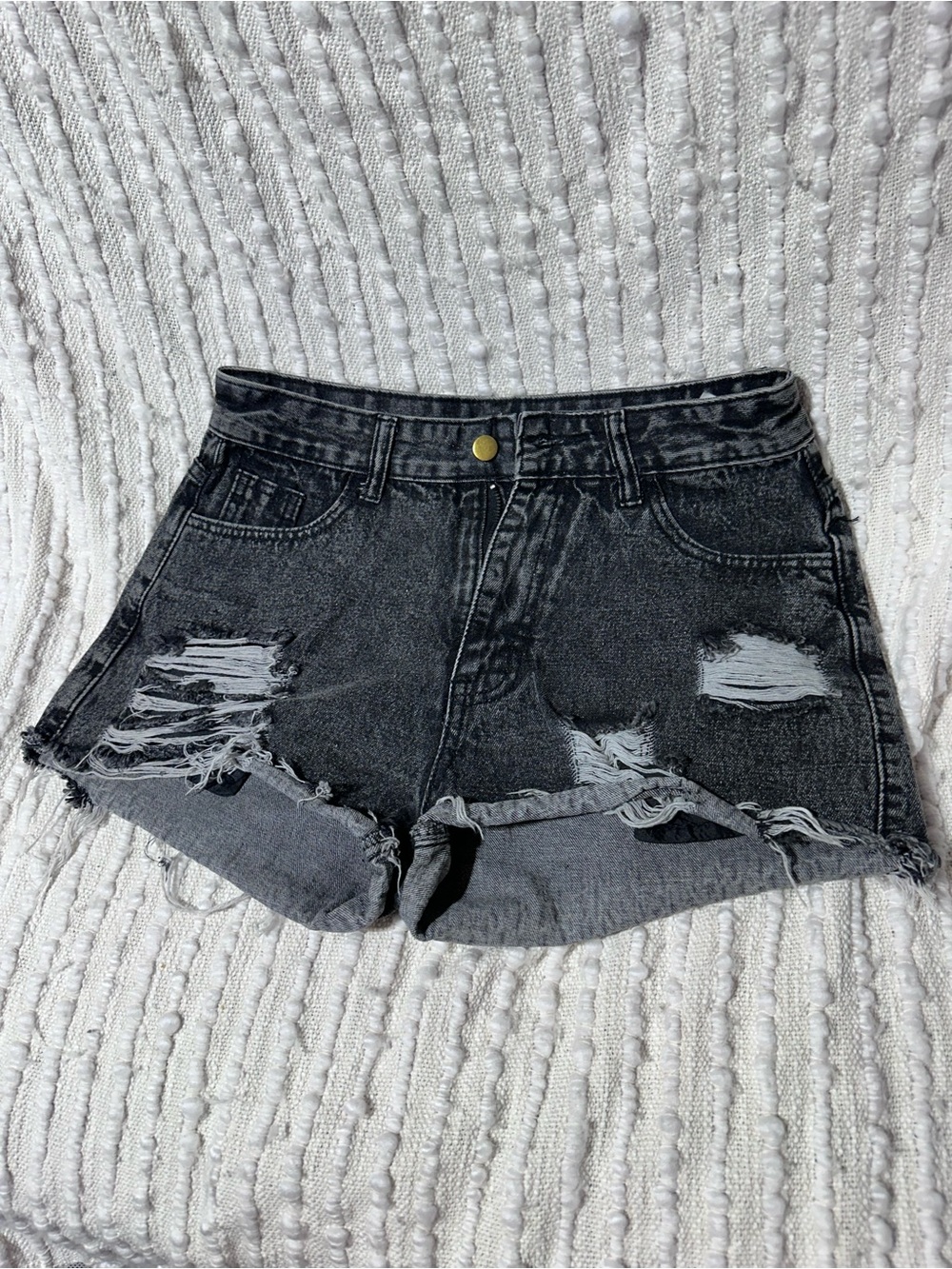 SHEIN Black Acid Wash Distressed Denim Shorts Size 6